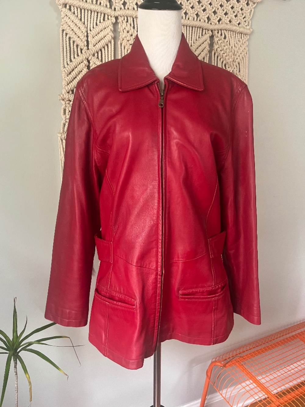 Genuine red 100% leather scuba jacket Medium